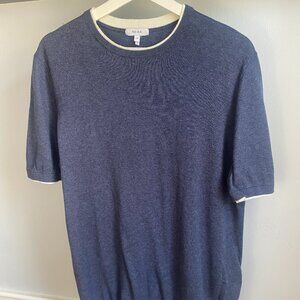 REISS BLUE WHITE TRIM KNIT SHORT SLEEVE SHIRT